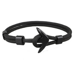 HOMOD 2019 New Fashion Black Color Anchor Bracelets Men Charm Survival Rope Chain Paracord Bracelet Male Wrap Metal Sport Hooks