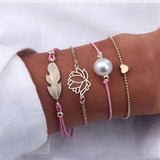 4 Pcs/ Set Classic Arrow Knot Round Crystal Multilayer Adjustable Open Bracelet Set Women Fashion Party Jewelry Multiple Styles