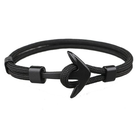 HOMOD 2019 New Fashion Black Color Anchor Bracelets Men Charm Survival Rope Chain Paracord Bracelet Male Wrap Metal Sport Hooks