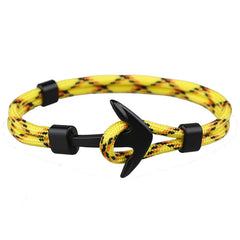 HOMOD 2019 New Fashion Black Color Anchor Bracelets Men Charm Survival Rope Chain Paracord Bracelet Male Wrap Metal Sport Hooks